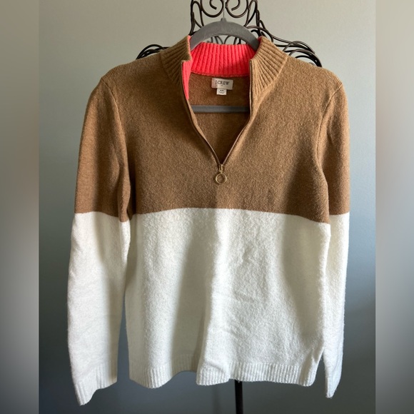 J. Crew Sweaters - J Crew Camel Tan & white Quarter Zip soft Sweater Xsmall